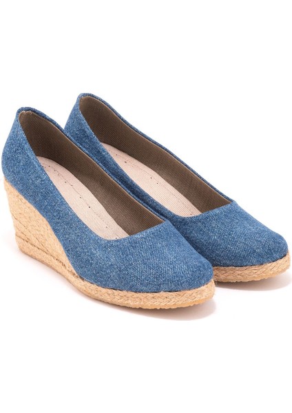 Gerçek Elişi Kot Espadril Dolgu Topuk Handmade