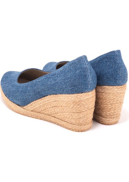 Gerçek Elişi Kot Espadril Dolgu Topuk Handmade