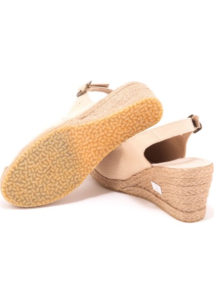 Gerçek Elişi Arkadan Bantlı Topuğu Açık Burnu Hasırlı Keten Espadril Dolgu Topuk Handmade