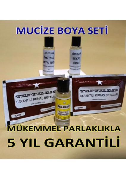 Kahverenk 5li Kumaş Boyama Seti+Sabitleyici+Kalıcı Için Sirke+Parlaklık Için Iyotsuz Tuz+2 Adet Boya