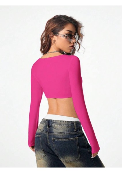 Kadın U Yaka Crop Bluz