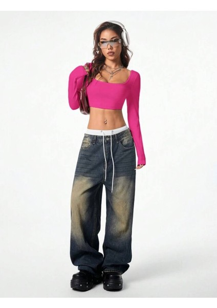 Kadın U Yaka Crop Bluz