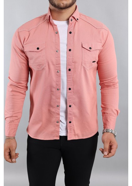 Erkek Mint Slim Fit Dar Kalıp Pamuklu Kot Gömlek