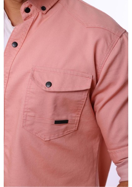 Erkek Mint Slim Fit Dar Kalıp Pamuklu Kot Gömlek