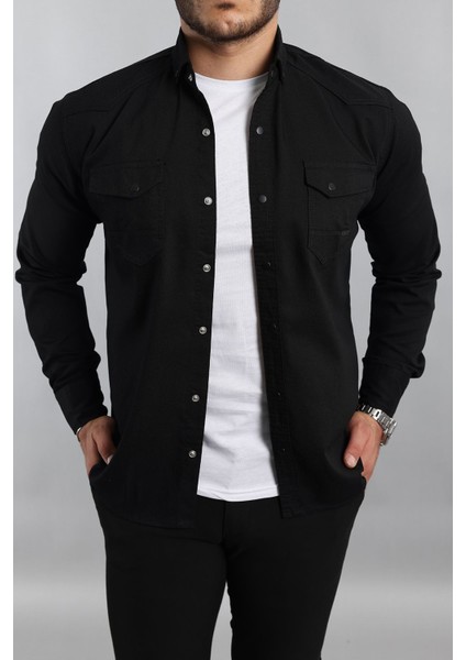Erkek Mint Slim Fit Dar Kalıp Pamuklu Kot Gömlek