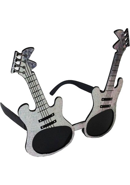 Gümüş Renk Rockn Roll Gitar Şekilli Parti Gözlüğü 15 x 15 cm