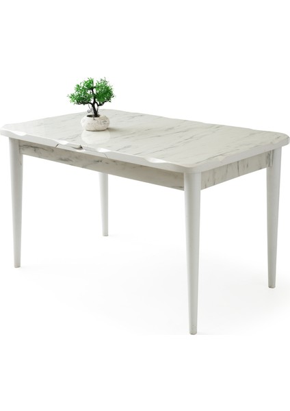 Leila Açılır 6 Kişilik Mermer Desen Yemek Masası Mdf (High Gloss) 130 x 80 - 160 x 80