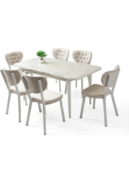 Leila Açılır 6 Kişilik Mermer Desen Yemek Masası Mdf (High Gloss) 130 x 80 - 160 x 80