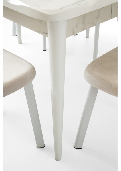 Leila Açılır 6 Kişilik Mermer Desen Yemek Masası Mdf (High Gloss) 130 x 80 - 160 x 80