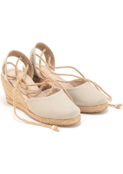 Elişi Topuğu Açık Bilekten Bağlamalı Bej Dolgu Topuk Keten Hasır Espadril Handmade fiyatları