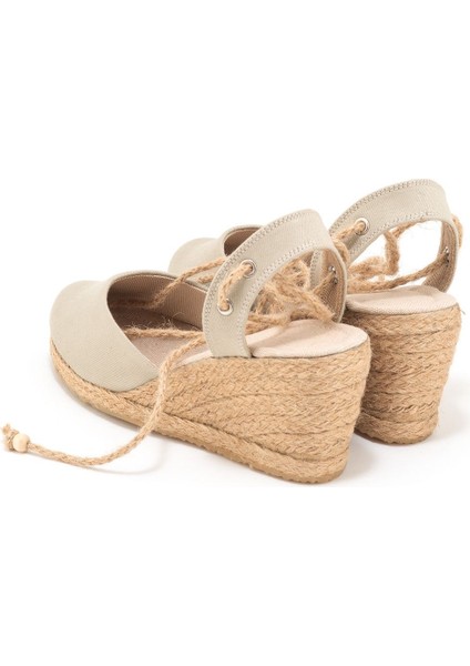 Elişi Topuğu Açık Bilekten Bağlamalı Bej Dolgu Topuk Keten Hasır Espadril Handmade modelleri