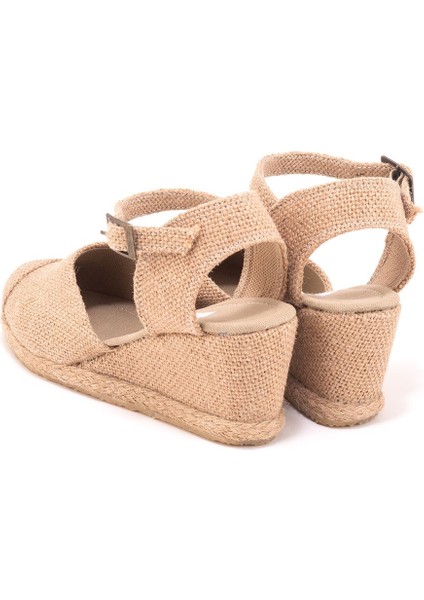 Elişi Keten Hasır Espadril Burnu Hasırlı Arkası Açık Dolgu Topuk Handmade modelleri
