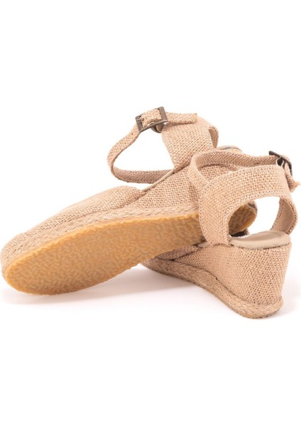 Elişi Keten Hasır Espadril Burnu Hasırlı Arkası Açık Dolgu Topuk Handmade fırsatları