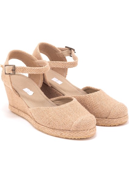 Elişi Keten Hasır Espadril Burnu Hasırlı Arkası Açık Dolgu Topuk Handmade fiyatları