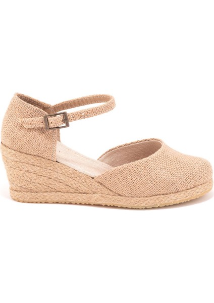 Elişi Topuğu Kapalı Bilekten Bantlı Keten Espadril Dolgu Topuk Handmade