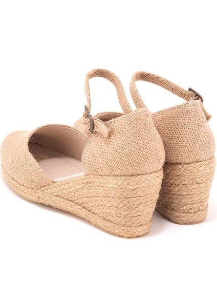 Elişi Topuğu Kapalı Bilekten Bantlı Keten Espadril Dolgu Topuk Handmade modelleri