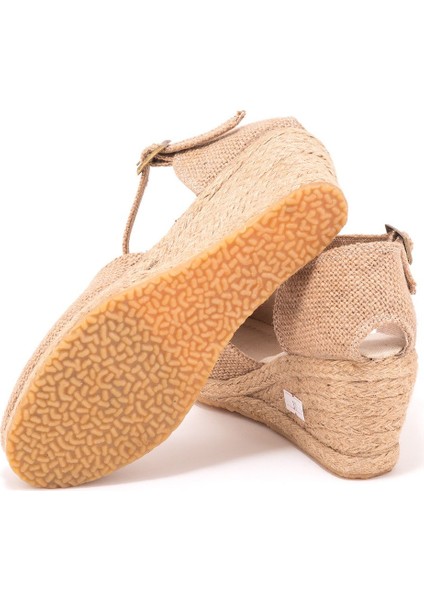 Elişi Bilekten Bantlı Topuğu Açık Keten Espadril Dolgu Topuk Handmade