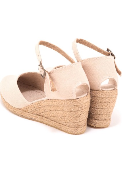 Elişi Bej Bilekten Bantlı Topuğu Açık Keten Espadril Dolgu Topuk Handmade modelleri