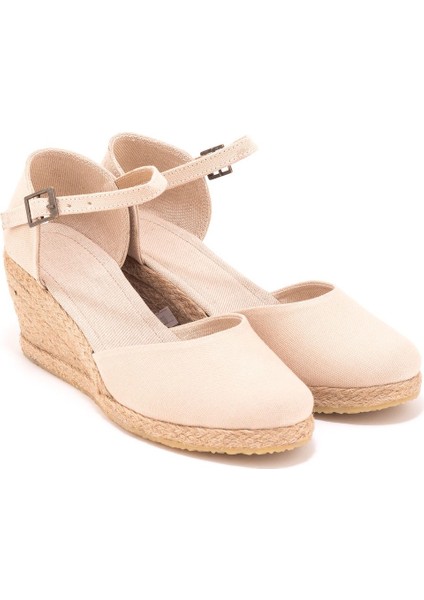 Elişi Bej Bilekten Bantlı Topuğu Açık Keten Espadril Dolgu Topuk Handmade fiyatları