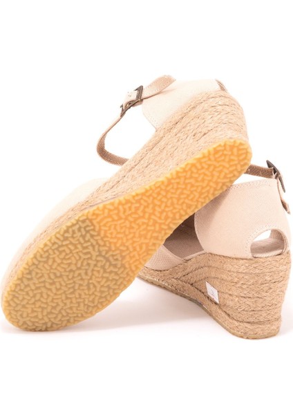 Elişi Bej Bilekten Bantlı Topuğu Açık Keten Espadril Dolgu Topuk Handmade fırsatları