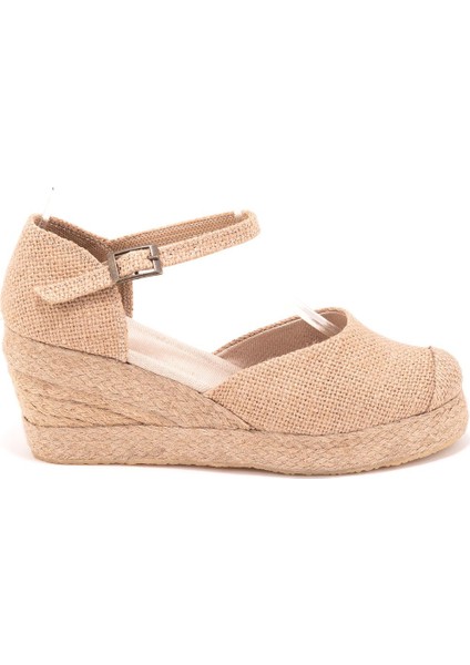 Elişi Burnu Hasır Platformlu Dolgu Topuk Keten Hasır Espadril Handmade