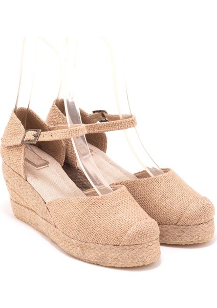 Elişi Burnu Hasır Platformlu Dolgu Topuk Keten Hasır Espadril Handmade