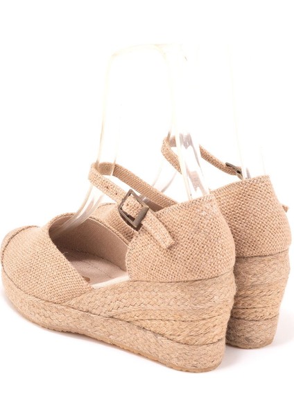 Elişi Burnu Hasır Platformlu Dolgu Topuk Keten Hasır Espadril Handmade