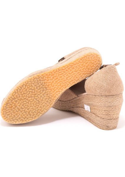 Elişi Burnu Hasır Platformlu Dolgu Topuk Keten Hasır Espadril Handmade