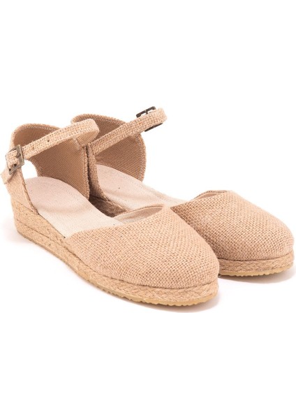 Elişi 3cm Arkası Az Açık Hasır Jüt Bantlı Günlük Kadın Espadril Handmade