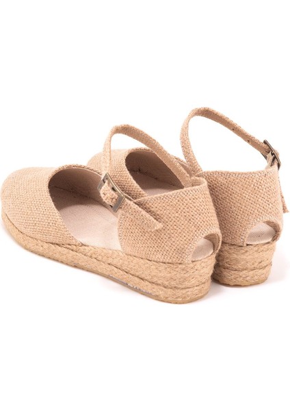 Elişi 3cm Arkası Az Açık Hasır Jüt Bantlı Günlük Kadın Espadril Handmade