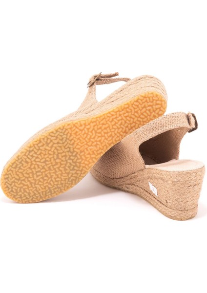 Elişi Burnu Açık Arkası Bantlı Dolgu Topuk Keten Hasır Espadril Handmade