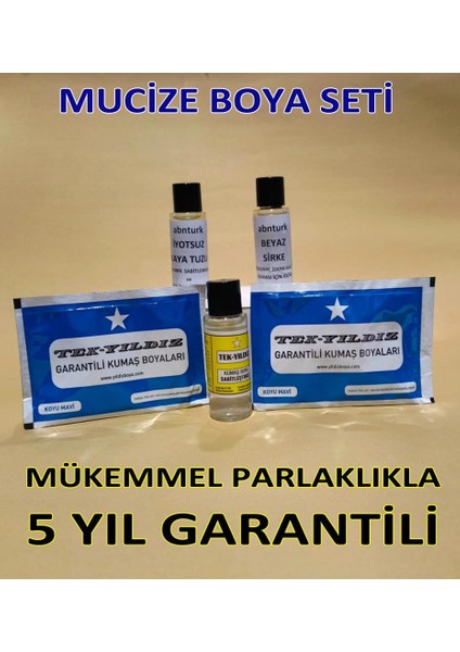 Koyu Mavi 5li Kumaş Boya Seti+Sabitleme+Kalıcı Için Sirke+Parlaklık Için Iyotsuz Tuz+2 Adet Boya