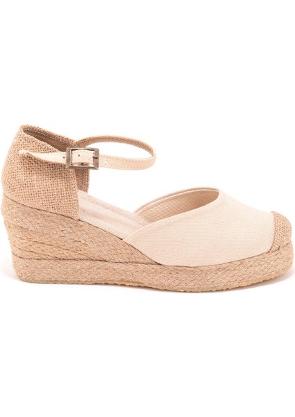 Elişi Burnu Hasır Platformlu Dolgu Topuk Keten Hasır Espadril Handmade