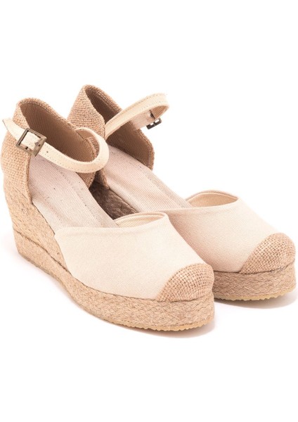 Elişi Burnu Hasır Platformlu Dolgu Topuk Keten Hasır Espadril Handmade