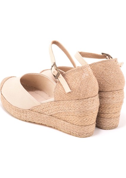 Elişi Burnu Hasır Platformlu Dolgu Topuk Keten Hasır Espadril Handmade