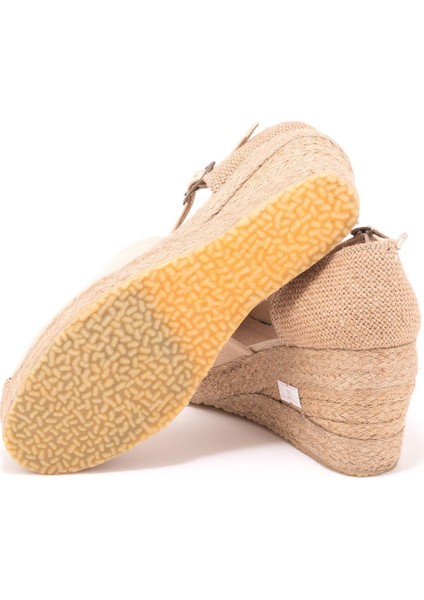 Elişi Burnu Hasır Platformlu Dolgu Topuk Keten Hasır Espadril Handmade