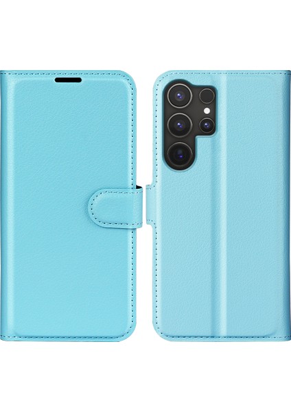 Samsung Galaxy S25 Ultra Kılıf Litchi Doku Darbeye Dayanıklı Deri Cüzdan Telefon Kapağı-Mavi (Yurt Dışından)