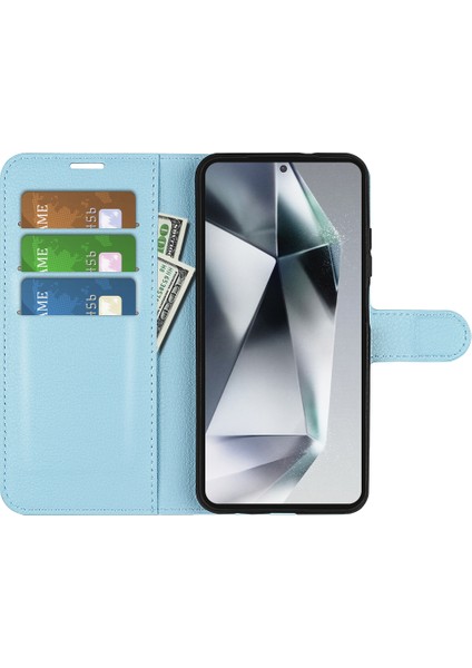 Samsung Galaxy S25 Ultra Kılıf Litchi Doku Darbeye Dayanıklı Deri Cüzdan Telefon Kapağı-Mavi (Yurt Dışından)