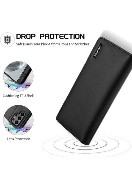 Samsung Galaxy S25 Ultra Kılıf Dux Ducıs Hivo Serisi Sığır Derisi Deri Rfıd Engelleme Cüzdan Standı Flip Telefon Kapağı-Siyah (Yurt Dışından)