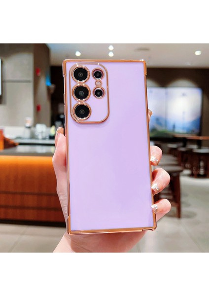 Samsung Galaxy S24 Ultra Kılıf Elektroliz Çerçeve Tpu Yumuşak Telefon Kapağı-Mor (Yurt Dışından)
