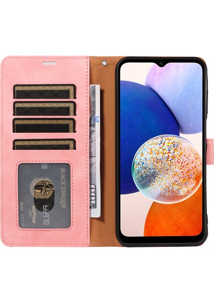 Samsung Galaxy A54 5g Kılıf Için Kalınlaştırılmış Askı Rfıd Engelleme Cüzdan Standı Deri Flip Telefon Kapağı-Pembe (Yurt Dışından)
