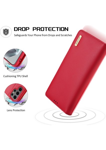 Samsung Galaxy S25 Ultra Kılıf Dux Ducıs Hivo Serisi Sığır Derisi Deri Rfıd Engelleme Cüzdan Standı Flip Telefon Kapağı-Kırmızı (Yurt Dışından)
