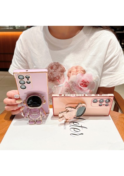 Samsung Galaxy S24 Ultra Kılıf Love Hearts Elektro Kaplama Tpu Telefon Kılıfı Astronot Kickstand-Pembe (Yurt Dışından) modelleri