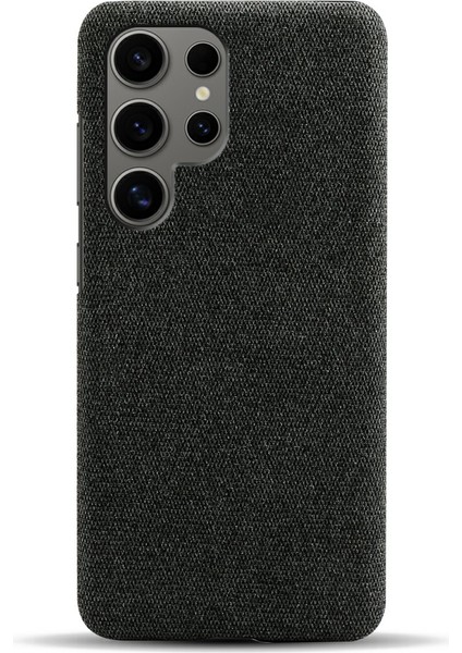 Samsung Galaxy S25 Ultra Kılıf Kumaş Dokusu Çizilmez Koruyucu Pc Telefon Kapağı-Siyah (Yurt Dışından)
