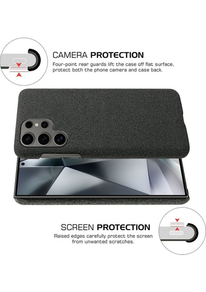 Samsung Galaxy S25 Ultra Kılıf Kumaş Dokusu Çizilmez Koruyucu Pc Telefon Kapağı-Siyah (Yurt Dışından)