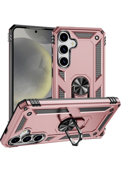 Samsung Galaxy S25 Kılıf Pc+Tpu Telefon Kapağı, Döner Halkalı Kickstand-Gül Altın (Yurt Dışından)