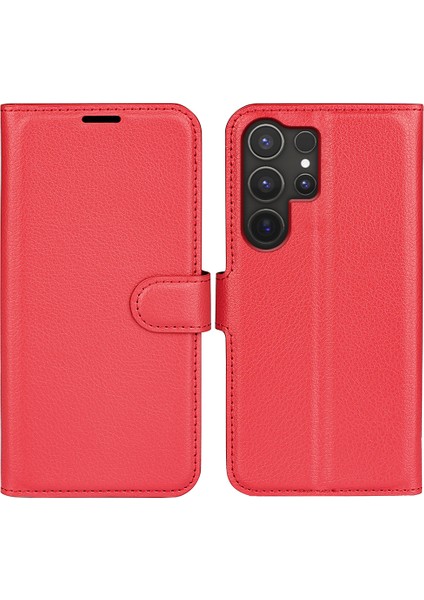 Samsung Galaxy S25 Ultra Kılıf Litchi Texture Darbeye Dayanıklı Deri Cüzdan Telefon Kapağı-Kırmızı (Yurt Dışından)