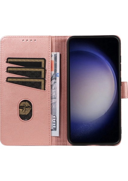 Samsung Galaxy A55 5g Deri Kılıf Litchi Doku Rfıd Engelleme Cüzdan Standı Telefon Kapağı-Gül Altın (Yurt Dışından)
