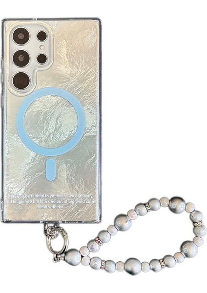 Samsung Galaxy S24 Ultra Manyetik Kılıf Degrade Renk Tonu Tpu + Boncuklu Askı-Mavi Pc Telefon Kapağı Için (Yurt Dışından)