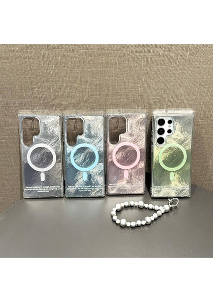 Samsung Galaxy S24 Ultra Manyetik Kılıf Degrade Renk Tonu Tpu + Boncuklu Askı-Mavi Pc Telefon Kapağı Için (Yurt Dışından) fırsatları